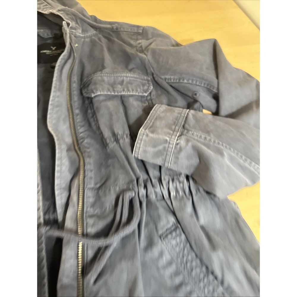 American Eagle Full Zip Cinch Waist Hooded Utility Jacket Size Small Blue Cotton - Picture 5 of 9